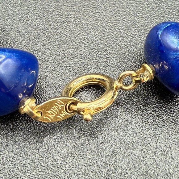Trifari Signed Blue and Gold Beaded Filigree Elegant Necklace - Picture 2 of 9